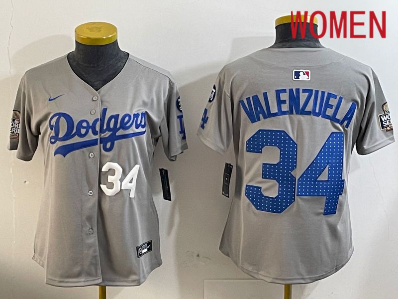 Women Los Angeles Dodgers #34 Valenzuela Grey Game 2024 Nike MLB Jersey style 12053